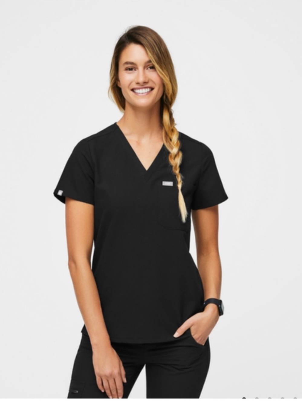 FIGS Catrina One-pocket Scrub Top Black Size Medium